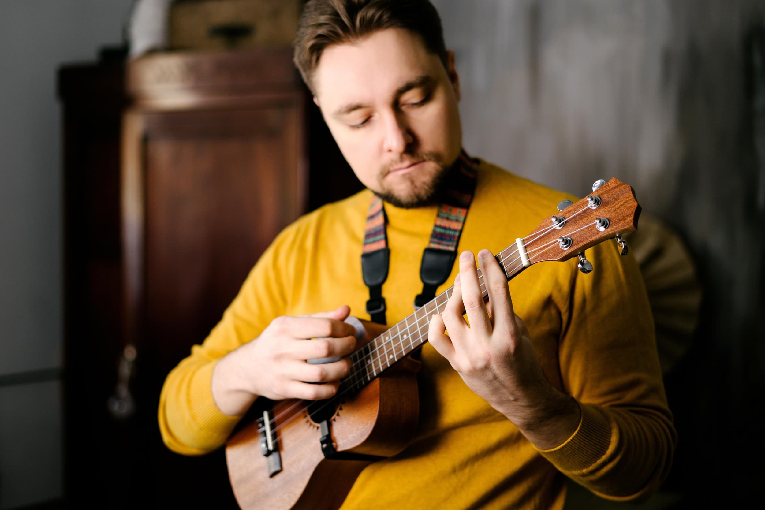 Ukulelės pamokos muzikos studijoje „Visos Stygos“