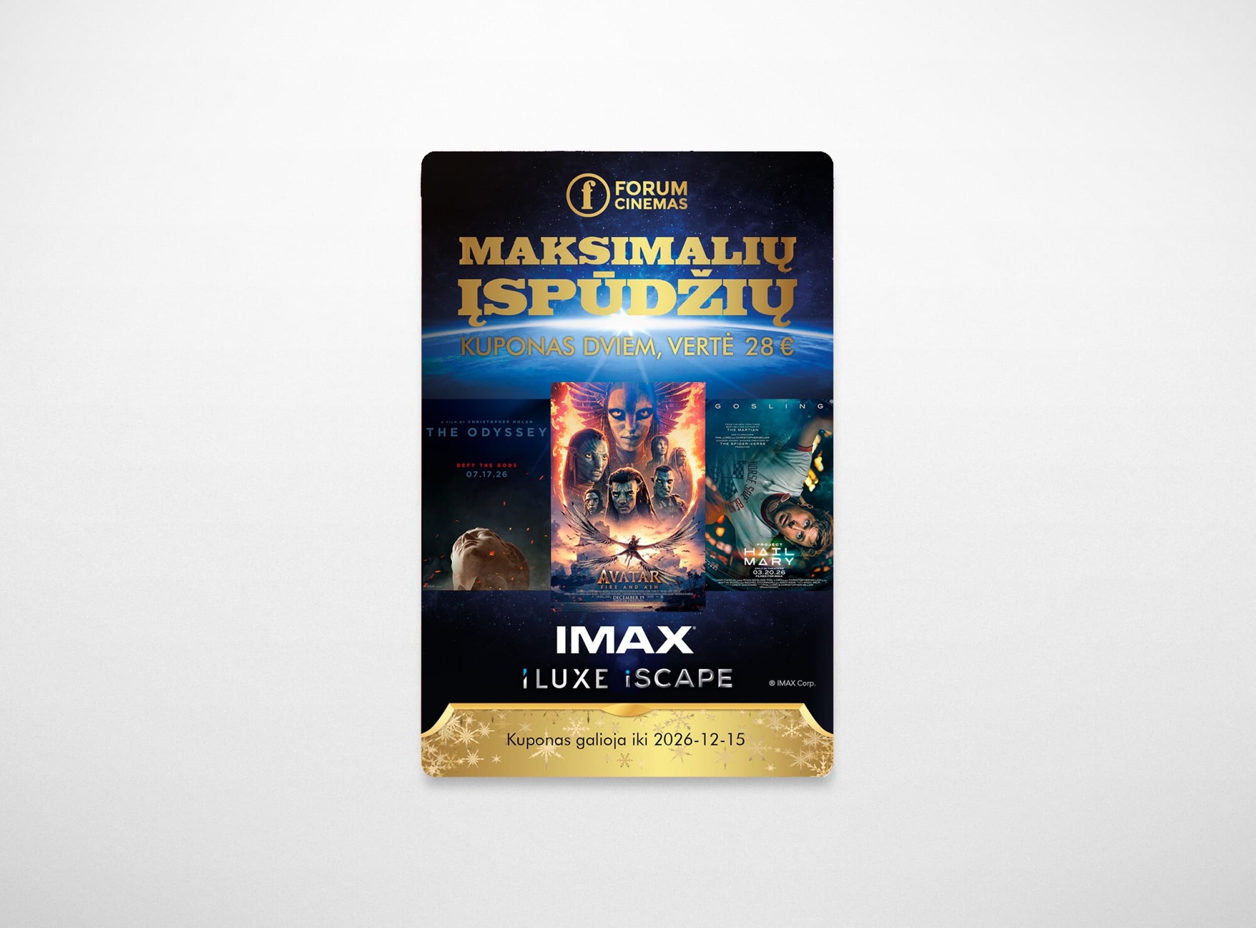 Šventinis kino kuponas „IMAX“ dviem