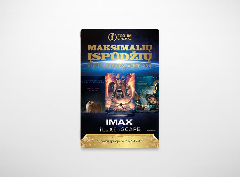 Šventinis kino kuponas „IMAX“ dviem