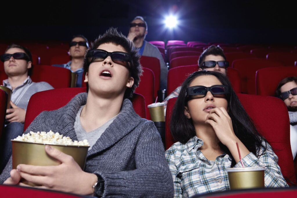 Surprised people are watching a movie
